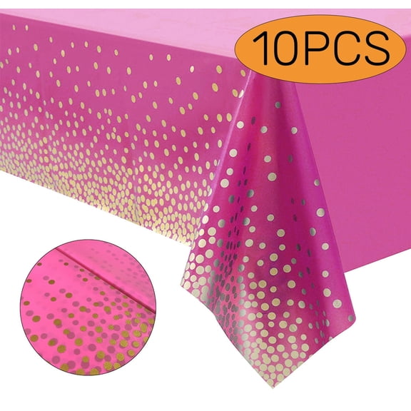 Plastic Tablecloth Birthday Party Supplies Disposable Tablecloths Outdoor Waterproof Rectangular Table Cover for BBQ, Fine Dining, Wedding, Communion 54"x108" Pink 10Pcs