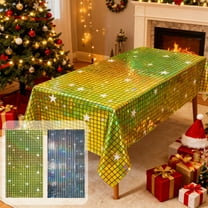 Plastic Tablecloth Christmas Lasers Snowflake Sequin Tablecloth 270x100cm Gold Holographic Plastic for Holiday Party Decor 1Pcs JASKFLY