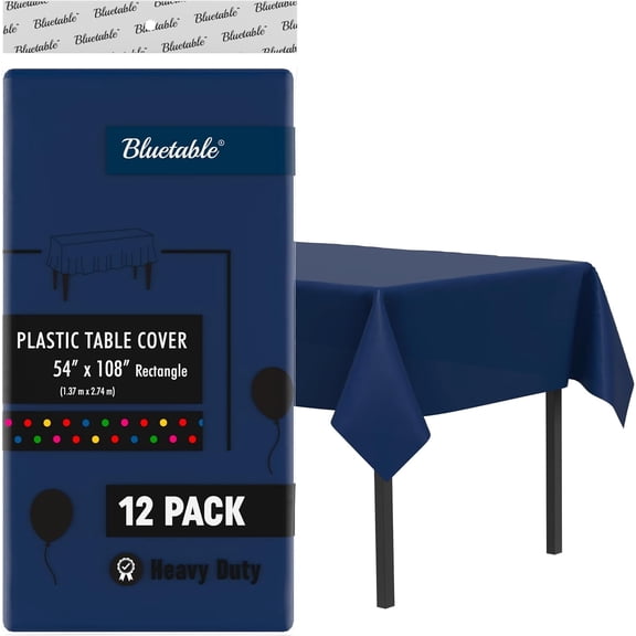 Plastic Tablecloth Disposable - Blue Navy Rectangle (12 Pack) Bulk - Heavy Duty Table Cloth (54” x 108”)