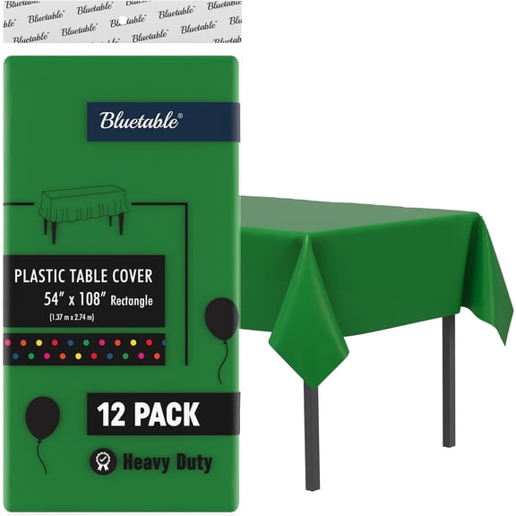 Plastic Tablecloth Disposable - Green Rectangle (12 Pack) Bulk - Heavy Duty Table Cloth (54” x 108”)