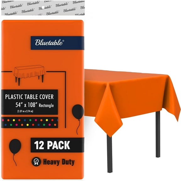 Plastic Tablecloth Disposable - Orange Rectangle (12 Pack) Bulk - Heavy Duty Table Cloth (54” x 108”)
