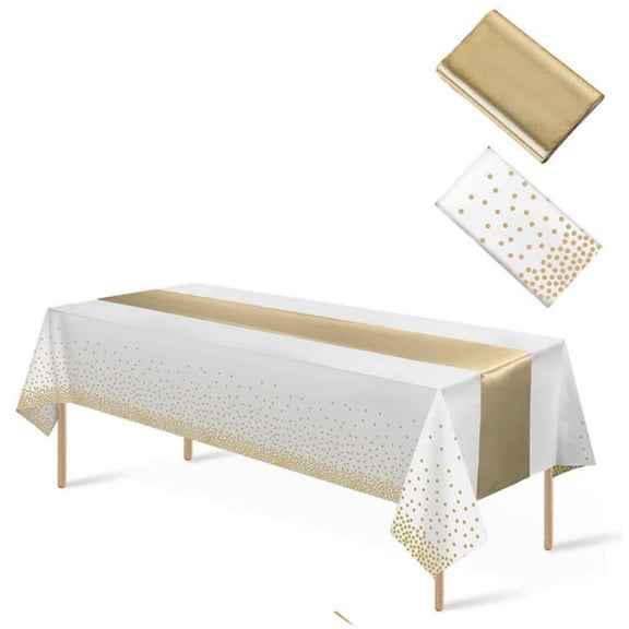 Plastic Tablecloth, Dot Confetti Rectangle Plastic Disposable Tablecloth for Birthday Wedding Engagement Anniversary Party Decorations, 54 x 108 Inch