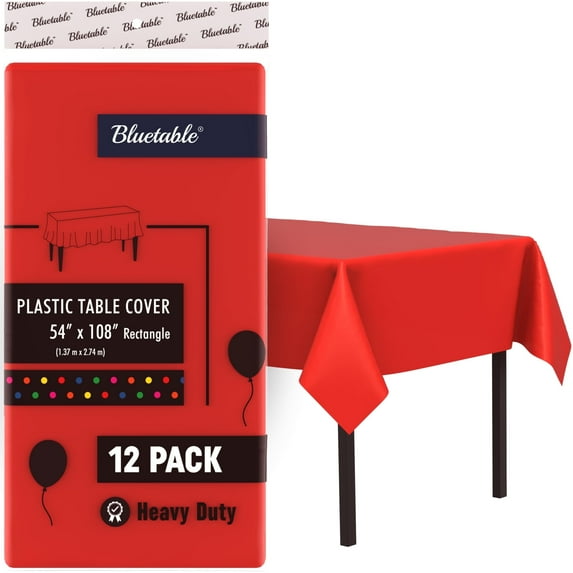 Plastic Tablecloth Disposable - Red Rectangle (12 Pack) Bulk - Heavy Duty Table Cloth (54” x 108”)