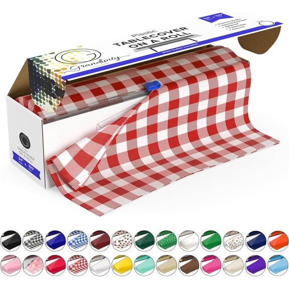 Plastic Tablecloth Roll 54 in x 1200 in Red Gingham Checkered Rectangular
