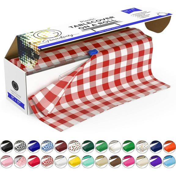 Plastic Tablecloth Roll 54 in x 300 ft Red Gingham Checkered Rectangular