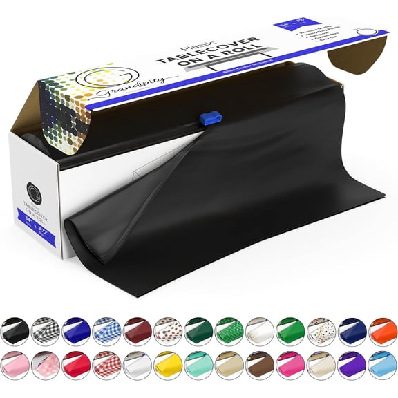 Plastic Tablecloth Roll - 54" x300' Black Table Cover for Parties With Cutter Box - Cut to Size Disposable for Rectangle & Round Tables