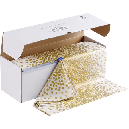 Plastic Tablecloth Roll with Slide Cutter, 54 Inch x 300 Feet, White Gold Dot
