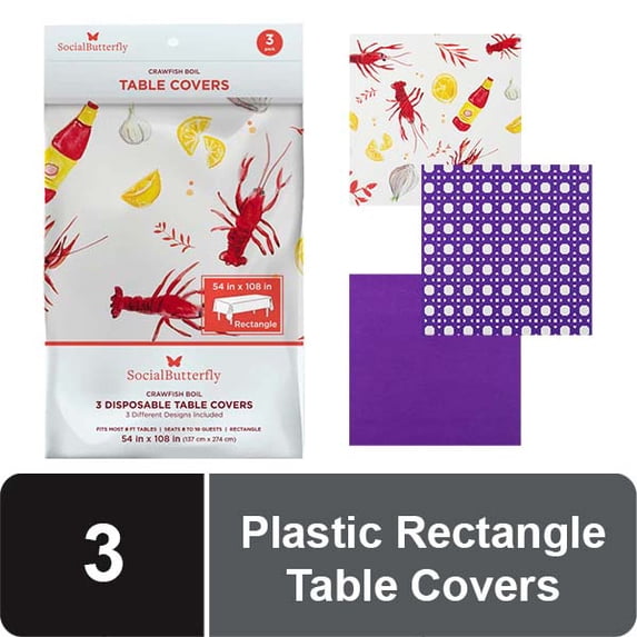 Disposable Crawfish Plastic Tablecloth Set, 54" x 108", 3 Count