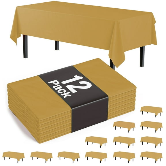 Plastic Tablecloths, 12 Pack Disposable Table Covers Rectangle Party Table Cloth 54" x 108", Gold