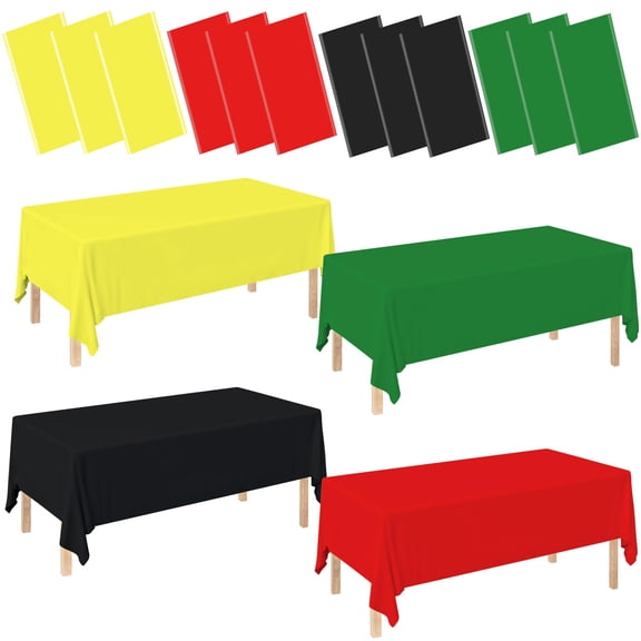 Plastic Tablecloths 54 x 108 Inch Black Yellow Red Green-round 12-pack for party and cultural celebrations