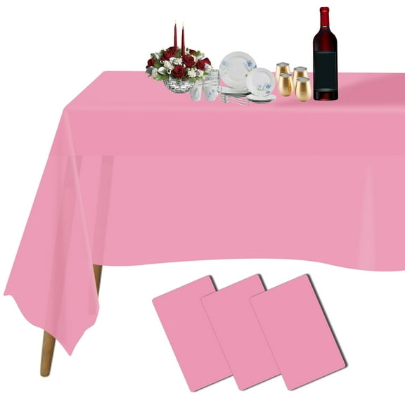 Plastic Tablecloths for Rectangle Tables 3 Pack 54" x 108" Party Table Cloths Disposable for 6 to 8 Foot Tables Indoor or Outdoor Parties Birthdays Weddings Christmas (Pink)