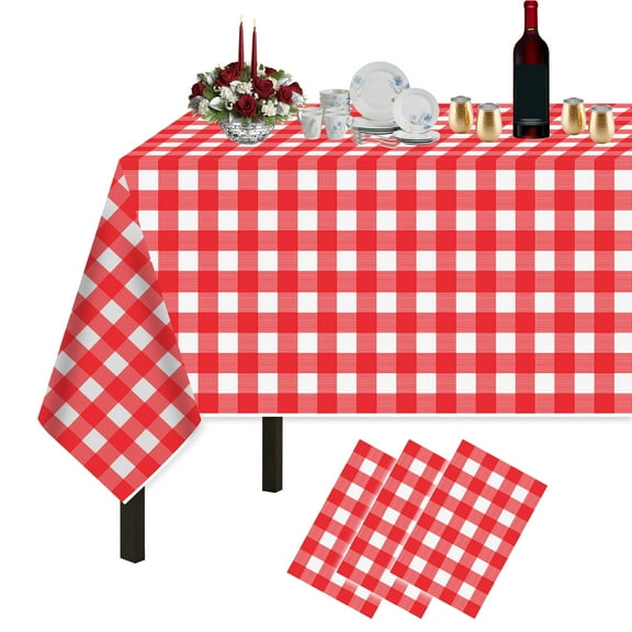 Plastic Tablecloths for Rectangle Tables 3 Pack 54" x 108" Party Table Cloths Disposable for 6 to 8 Foot Tables Indoor or Outdoor Parties Birthdays Weddings Christmas Anniversary Buffet Table