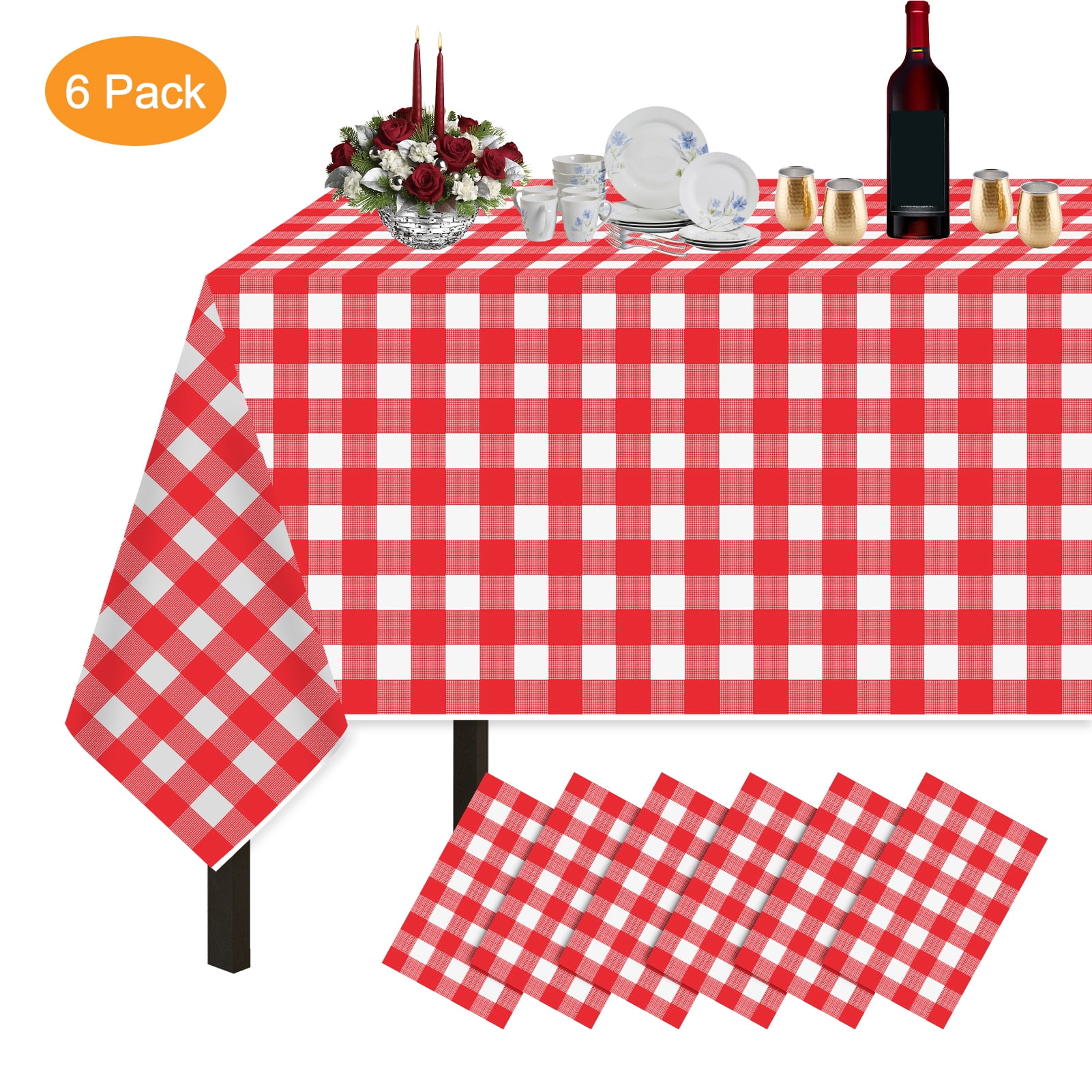 Plastic Tablecloths for Rectangle Tables 6 Pack 54