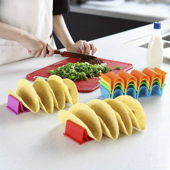 Plastic Taco Holder Stands, Wave Design Taco Plastic Rack Tray for Mexican Cooking - 4-Taco Capacity, Dishwasher Safe & Space-Saving for Party Home Use
