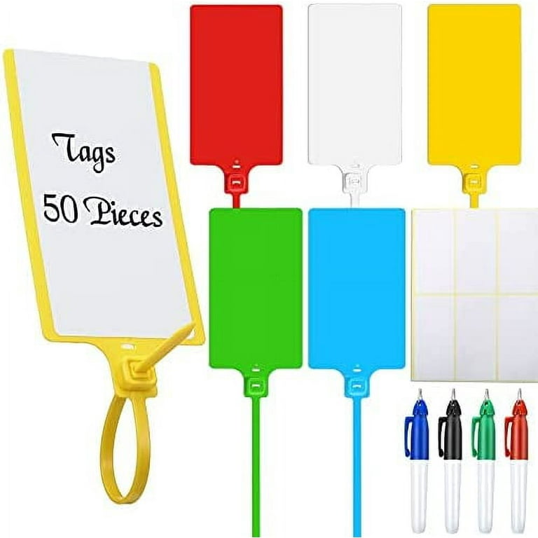 Plastic Tags for Labeling Waterproof Plastic Tags with Marker Pens and  Sticker Labels, Self-locking Bag Tags Writable Tags with Wire Cable Ties  for Luggage (Multi Colors, 50 Pieces) 