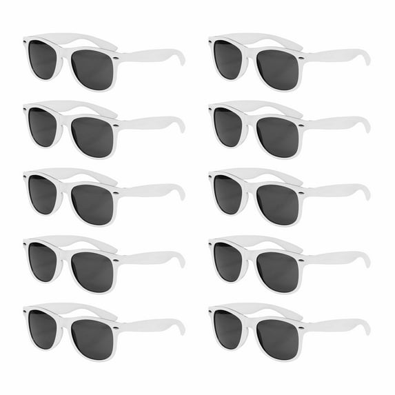 Plastic Tahiti Sunglasses Set of 10, Bulk Pack - UV Protection, Perfect for Party, Beach, Outdoor - White