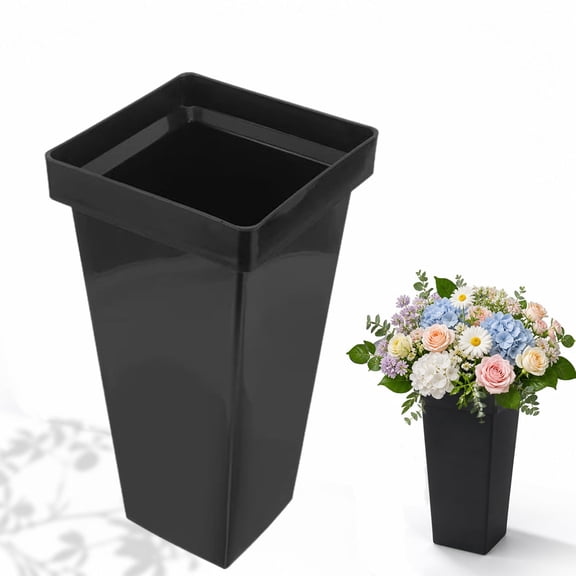 14.27.5 Inch Plastic Tall Floral Buckets Black Flower Buckets for Cut Flowers Modern Square Vases for Centerpieces Home Office Wedding Decorations Display