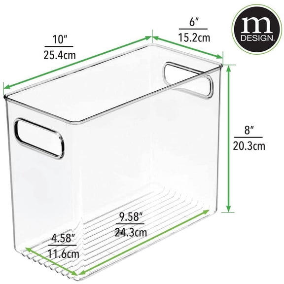 Plastic Tall Food Storage Organization Container Bin with Handles for Kitchen, Pantry, Cabinet, Fridge/Freezer, Countertop - Organizer for Snacks/Appliances, Ligne Collection, 4 Pack, Clear