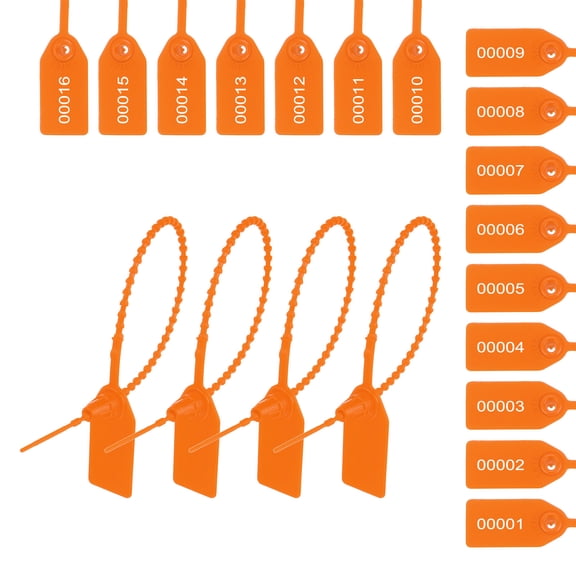 Plastic Tamper Seals Disposable Numbered Zip Ties 9.8 Inch Security Tags Orange, Pack of 1000