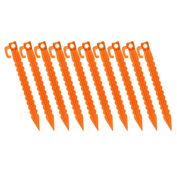 Plastic Tent Stakes Heavy Duty Beach Tent Pegs Canopy Stakes for Camping Gardening Backpacking Tent Pegs Spike Hook for Outdoor Garden Decorations Lawn Tarp Sand Stakes for Beach (Orange, 10 Pack)