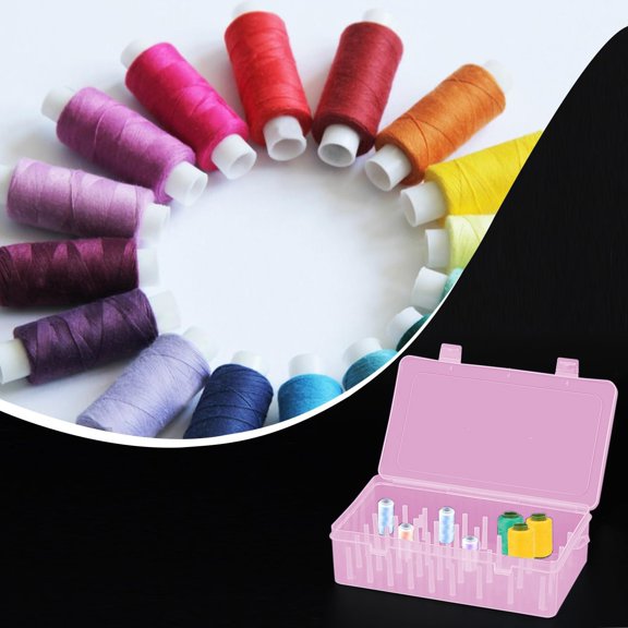 Plastic Thread Organizer Box 42 Spool Capacity Transparent Multi-Function Sewing Storage Case for Home Craft Room Desktop Durable with Needle Holder Light Blue Clear 9x5x3 Inch Sewing Supplies