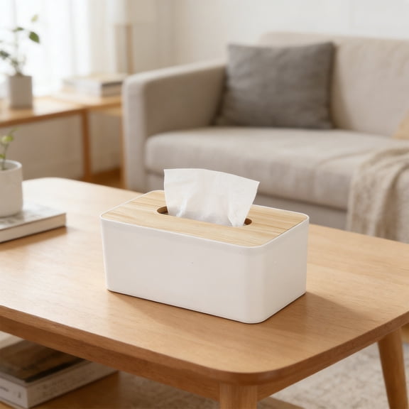 Plastic Tissue Box Cover with Lid - Composite Tissue Holder for Living Room Coffee Table Kitchen Counter - Rectangular Drawer Style Napkin Dispenser for Home Office Bathroom Nightstand