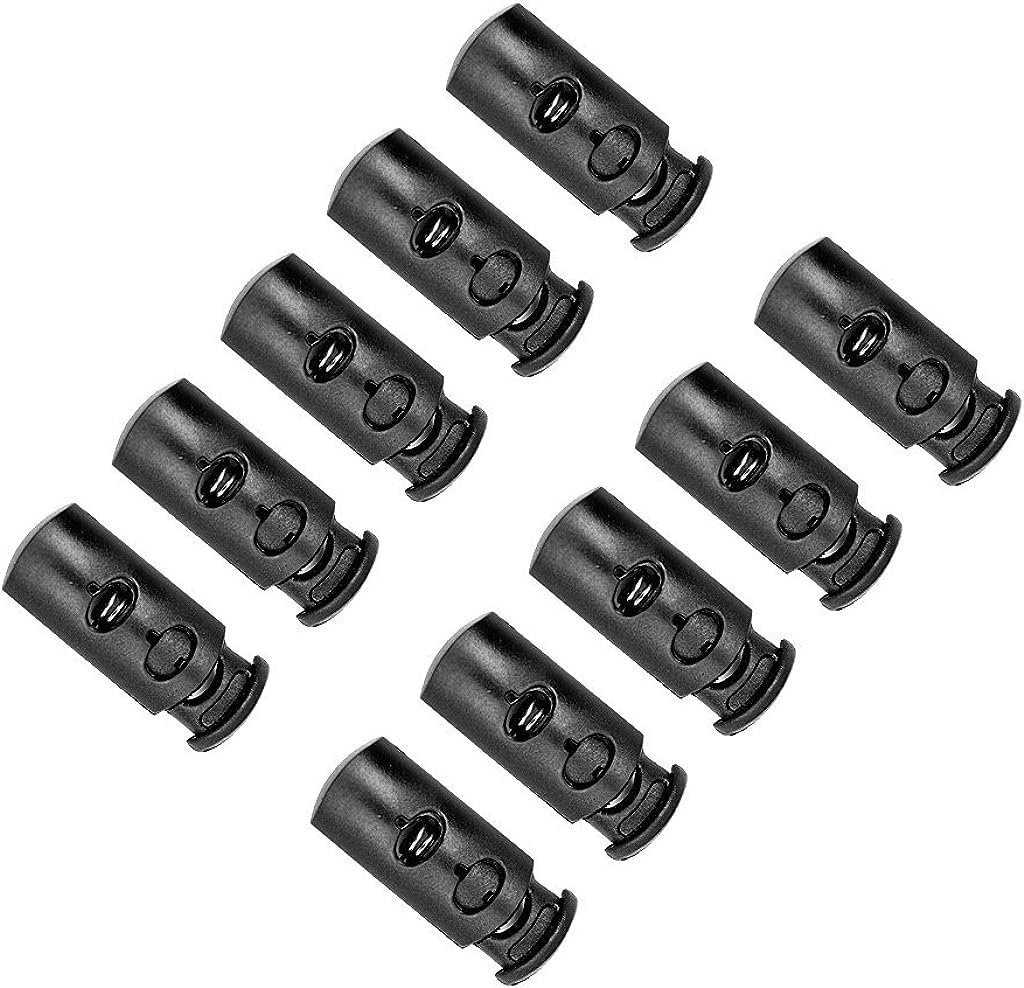 20PCS Black Round Spring Cord Locks - Adjustable Toggle Stoppers For Drawstrings, Shoelaces & Backpacks