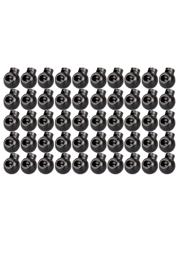 Plastic Toggle Single Hole Fastener Buttons,Spring Loaded Elastic Drawstring Rope Locks Clip,Ball Shape Luggage Lanyard Stopper Sliding Fastener Buttons,for Hoodies,Paracord,Shoelaces,50pc(Black)