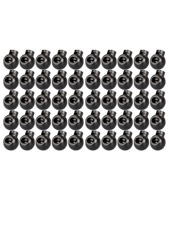 Plastic Toggle Single Hole Fastener Buttons,Spring Loaded Elastic Drawstring Rope Locks Clip,Ball Shape Luggage Lanyard Stopper Sliding Fastener Buttons,for Hoodies,Paracord,Shoelaces,50pc(Black)