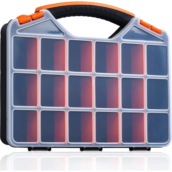 Plastic Tool Box,Double Side Organizer Small Parts Box Hardware with Removable Dividers for Bead/Screws/Nuts/Nails/Bolts/Bins/Crafts