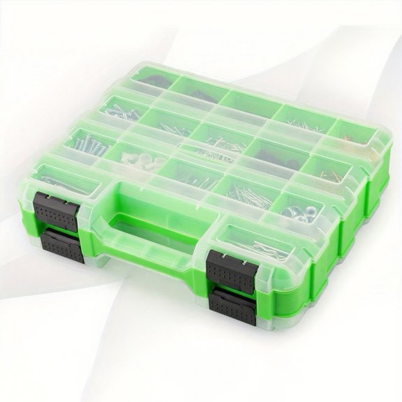 Plastic-Tool Box with Detachable Partition Board, Double-Sided Parts Storage Organizer for Nuts, Bolts, Screws, Small Hardware, 1 Pack