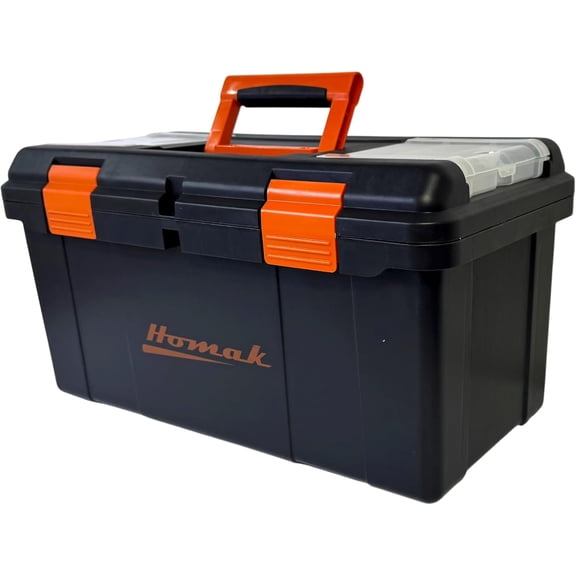 Plastic Tool Box with Tray and Dividers, Black, 22 Inches | With Tray, With Dividers