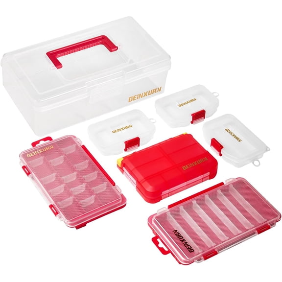 Plastic Tools Box Set, 7Pieces Red Transparent Portable Storage Case for Various and Small Parts Accessories Organizer