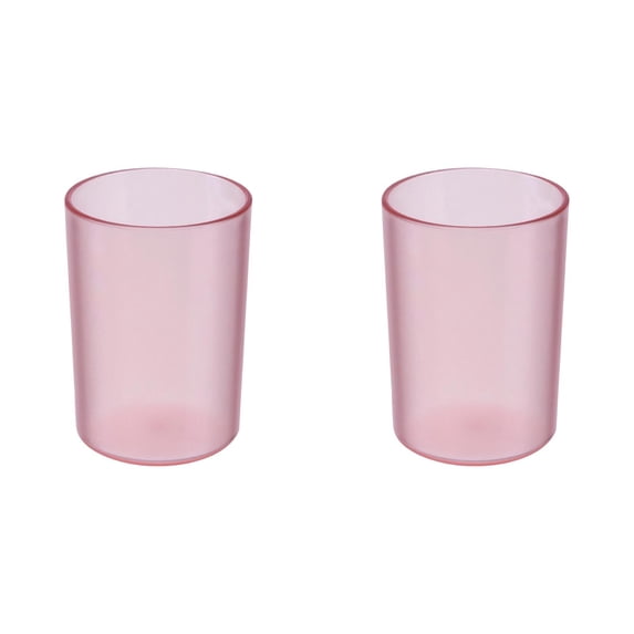 Plastic Toothbrush Cups 2 Pack, Unbreakable Bathroom Tumblers for Mouthwash, Stackable Reusable Cups with Comfortable Grip Dishwasher Safe - Blue/Green/Amber/Pink for Home Travel