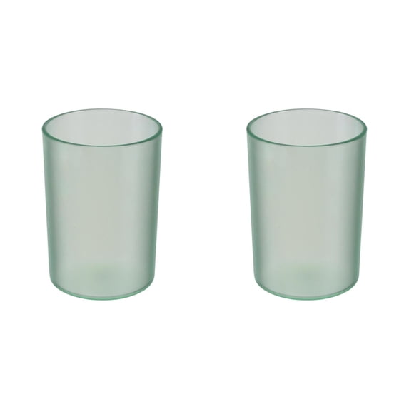 Plastic Toothbrush Cups 2 Pack, Unbreakable Bathroom Tumblers for Mouthwash, Stackable Reusable Cups with Comfortable Grip Dishwasher Safe - Blue/Green/Amber/Pink for Home Travel