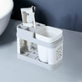 thumbnail image 1 of Plastic Toothbrush and Mouthwash Cups Holder, Ventilated Toothbrush and Cups Caddy for Bathroom / Restroom Counter, 1 of 6