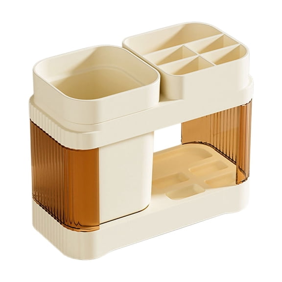 Plastic Toothbrush Holder with Drainage Holes 9.02x4.8x2.87in Bathroom Organizer Countertop Storage Rack for Toothpaste/Cups(Beige/S)