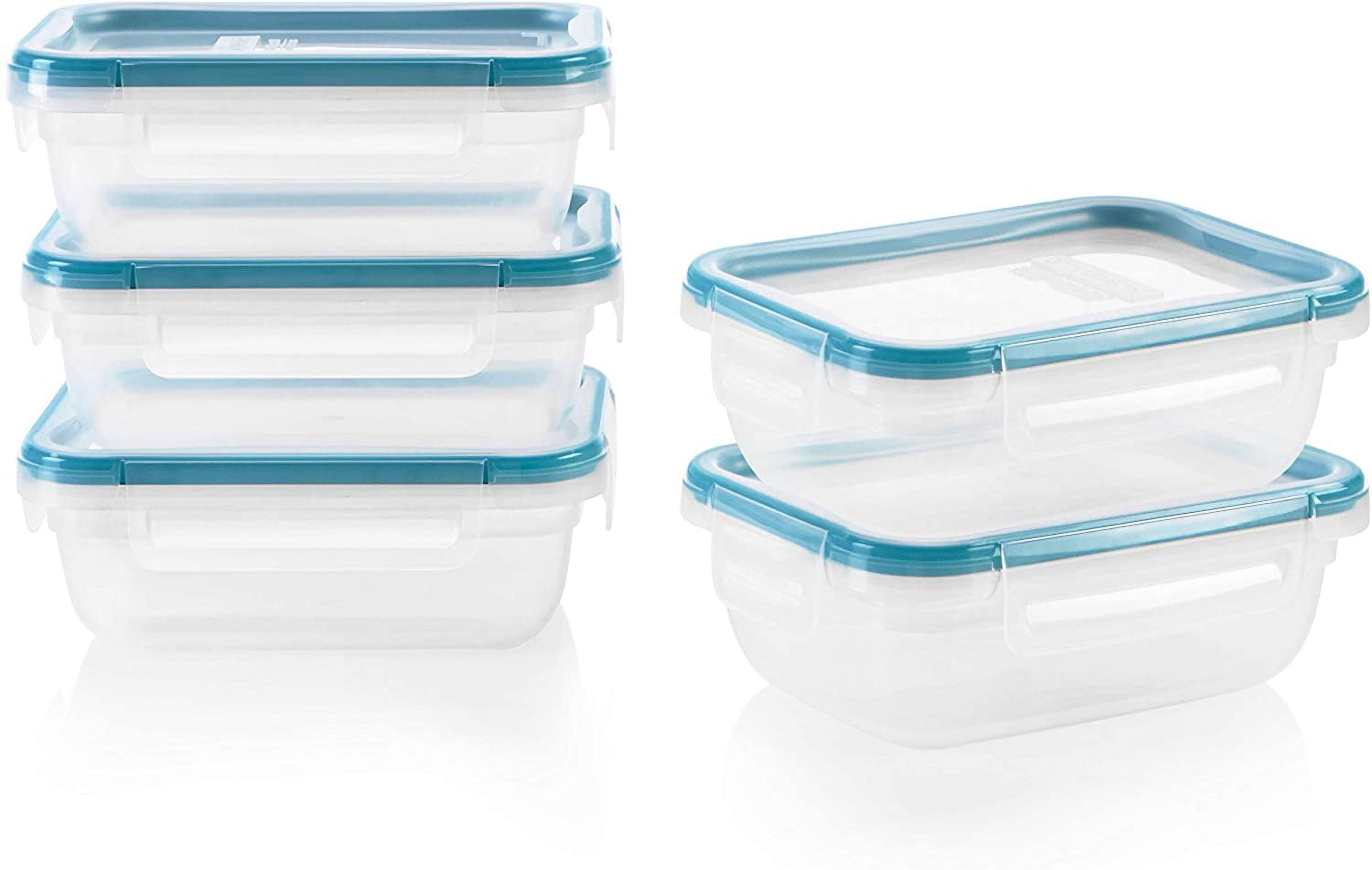 Plastic Total Solution 5-Pack (3-Cup) Food Storage Containers Set, Leakproof & Airtight Plastic Locking Lids Rectangular , Non-Toxic BPA-Free Lids, Microwave Dishwasher Freezer Safe