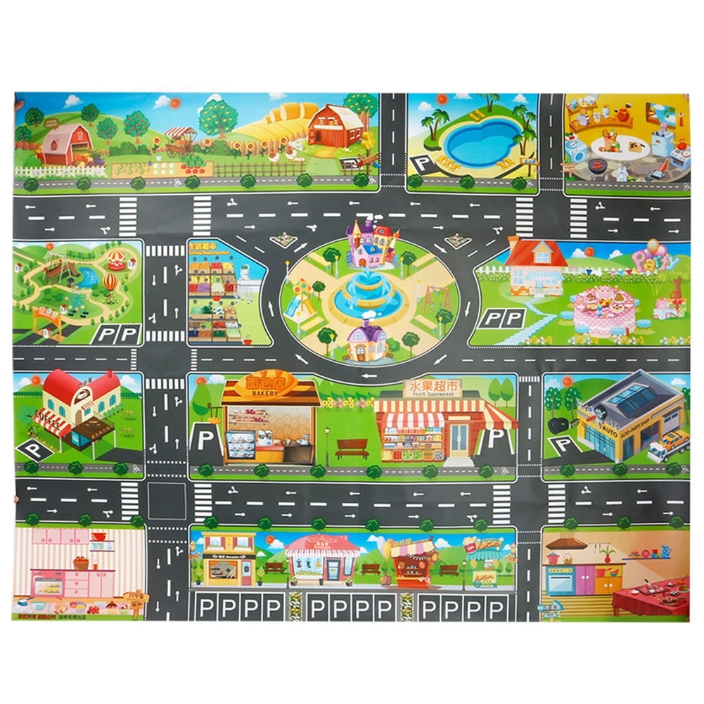 Plastic Toy Rug, Self Cleaning Oil Free Cloth,Washable For Floor Or Table,Kids Carpet PVC City Life,Educational Road Traffic Play Mat Learning Carpets for Kids