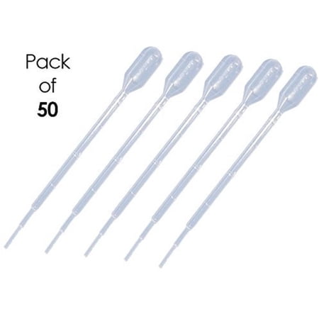 Plastic Transfer Pipettes, 3 mL Capacity-Graduated to 1 mL-Short Bulb, Non-Sterile, 50 pcs by BioRx Sponix