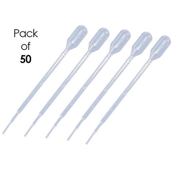 Plastic Transfer Pipettes, 3 mL Capacity-Graduated to 1 mL-Short Bulb, Non-Sterile, 50 pcs by BioRx Sponix