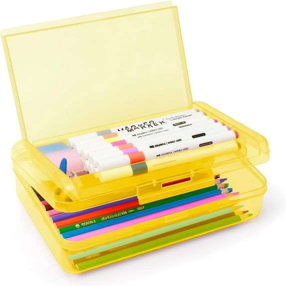 Plastic Translucent Pencil Box,Pencil Cases with Snap-Tight Lid for Pens, Pencils, Pen Organizer,Office Supplies, 1 Pack, Standard Size