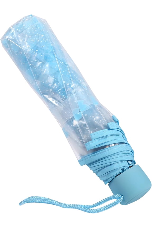 Plastic Transparent Folding Light Purple Cherry Flower Blossom Umbrella, Travel Clear Floral Rain Umbrella Outdoor Fashionable Windproof for Adult Kids Girls Princess Women