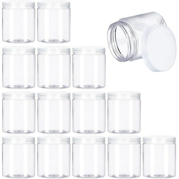 Plastic Transparent Food Cans 16 PCS,Large-Capacity Empty Container Cans,Storage Tank with Screw Cover,Round Food Container Jars for Honey,Refillable Cosmetics Sealed Containers