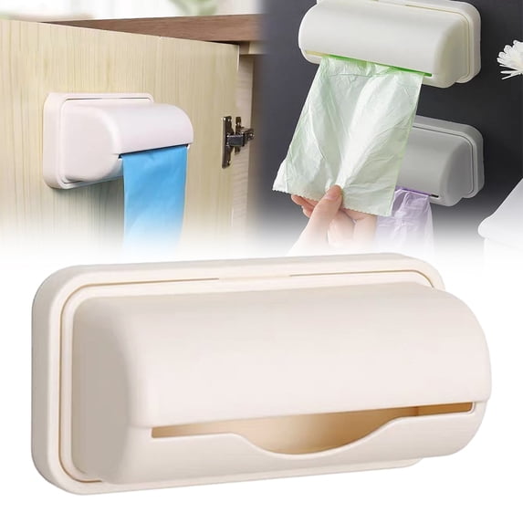 Plastic Trash Bag Dispenser Roll Holder PP Plastic Bag Organizer No Punching Wall Mounted Garbage Bag Dispenser For Kitchen Bathroom Laundry Room,Garbage Bags