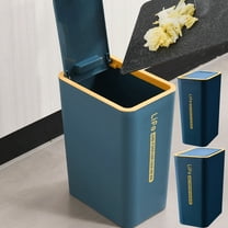 Plastic Trash Can | 4 Gallon Slim Rectangular Garbage Bin | Dark Blue Press Top Lid Waste Basket | Modern Space-Saving Design | 1 Pack | Livingroom Bedroom Bathroom Toilet