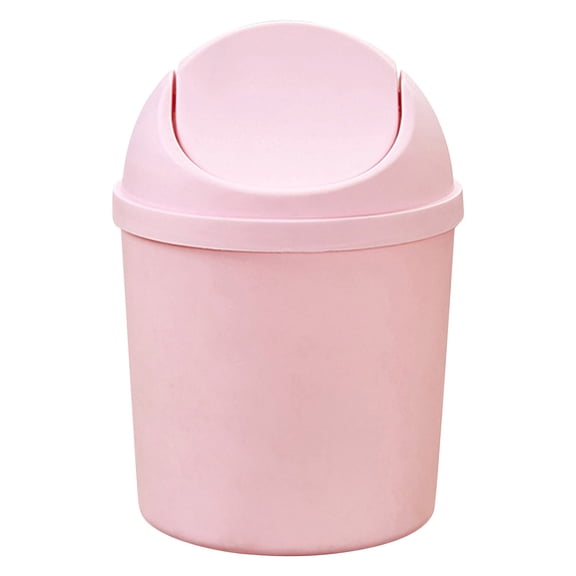 Plastic Trash Can Desktop Waste Bin Small Round Shake Lid Compact for Bathroom Kitchen Desk Vanity Home Office by Elapind Under 10$ Pink