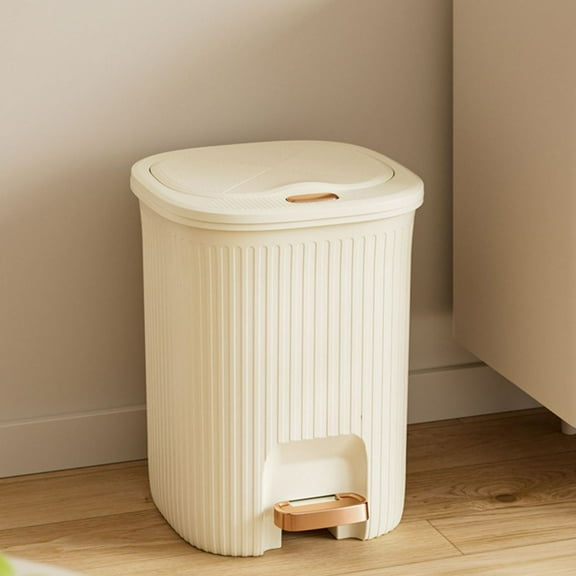 Plastic Trash Can with Lid - Step Pedal Operated Waste Bin for Kitchen Bathroom Bedroom Living Room Office - Touchless Hands Free Garbage Container with Odor Seal - Compact Small Space 1 Pack