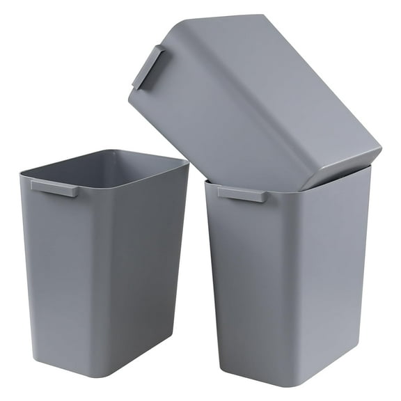 Plastic Trash Can Wastebasket, Waste Bin, 4.5 Gallon, 3 Pack, Grey