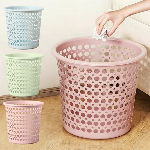 Plastic Trash Cans Blue Hollowed-Out Open-Top Trash Can 1-Gallon Perforated Wastebasket for Bathroom Bedroom Office Kitchen Small Spaces(1Pcs) JASKFLY